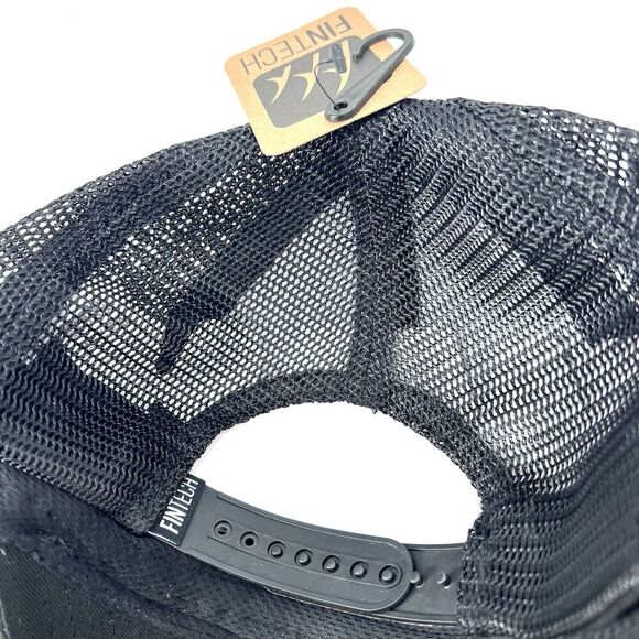 Fintech Fishing Black Logo Patch Mesh Snap Back Trucker Cap Hat Unisex OS - Picture 3 of 6